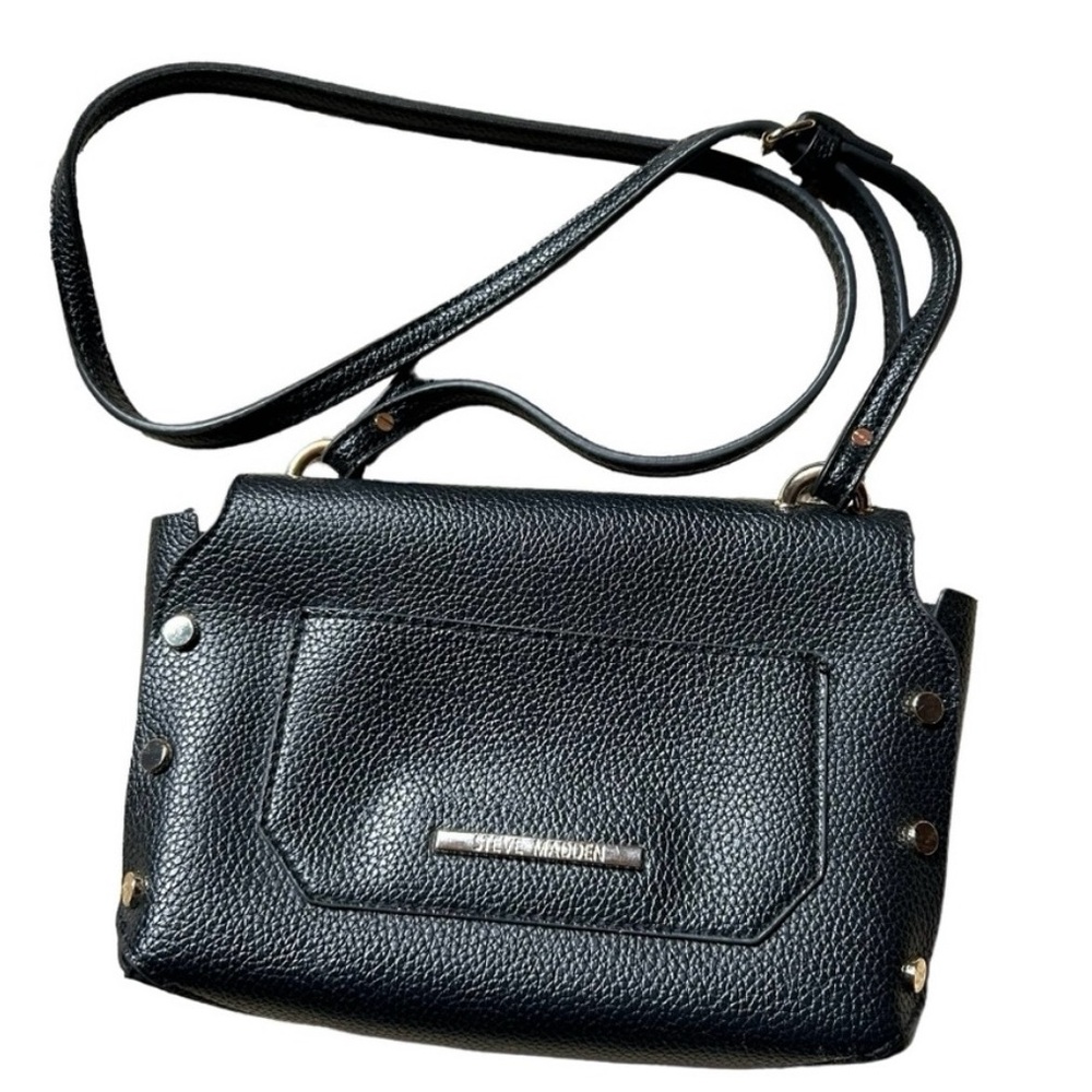 Steve Madden Black Faux Leather Crossbody‎ Bag With Gold Button Design